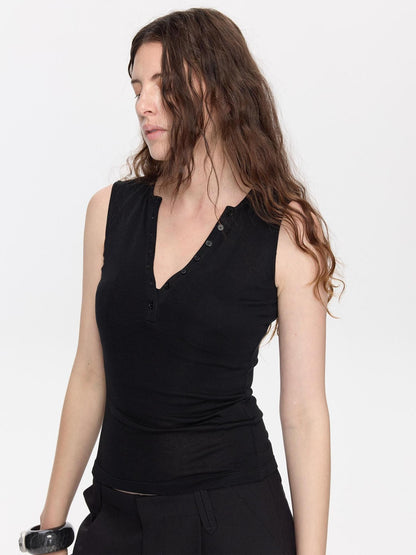 LYUOCHENG V-neck Buttons Racerback Slim Plain Knit Women&