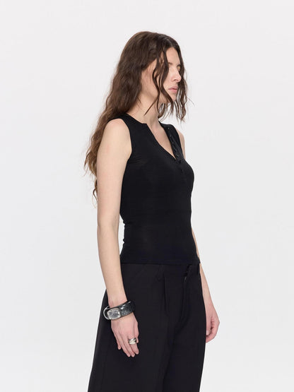 LYUOCHENG V-neck Buttons Racerback Slim Plain Knit Women&