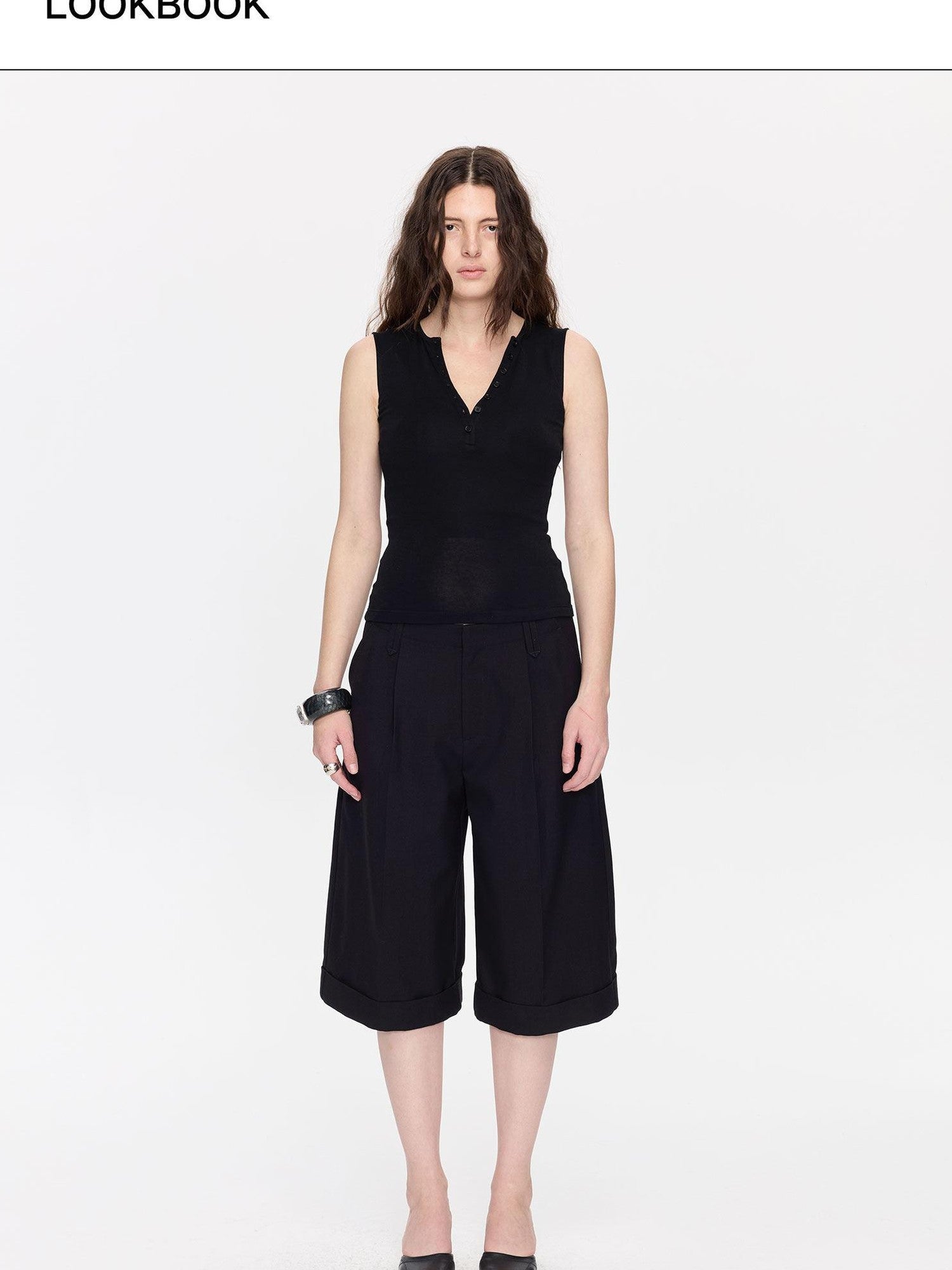 LYUOCHENG V-neck Buttons Racerback Slim Plain Knit Women&