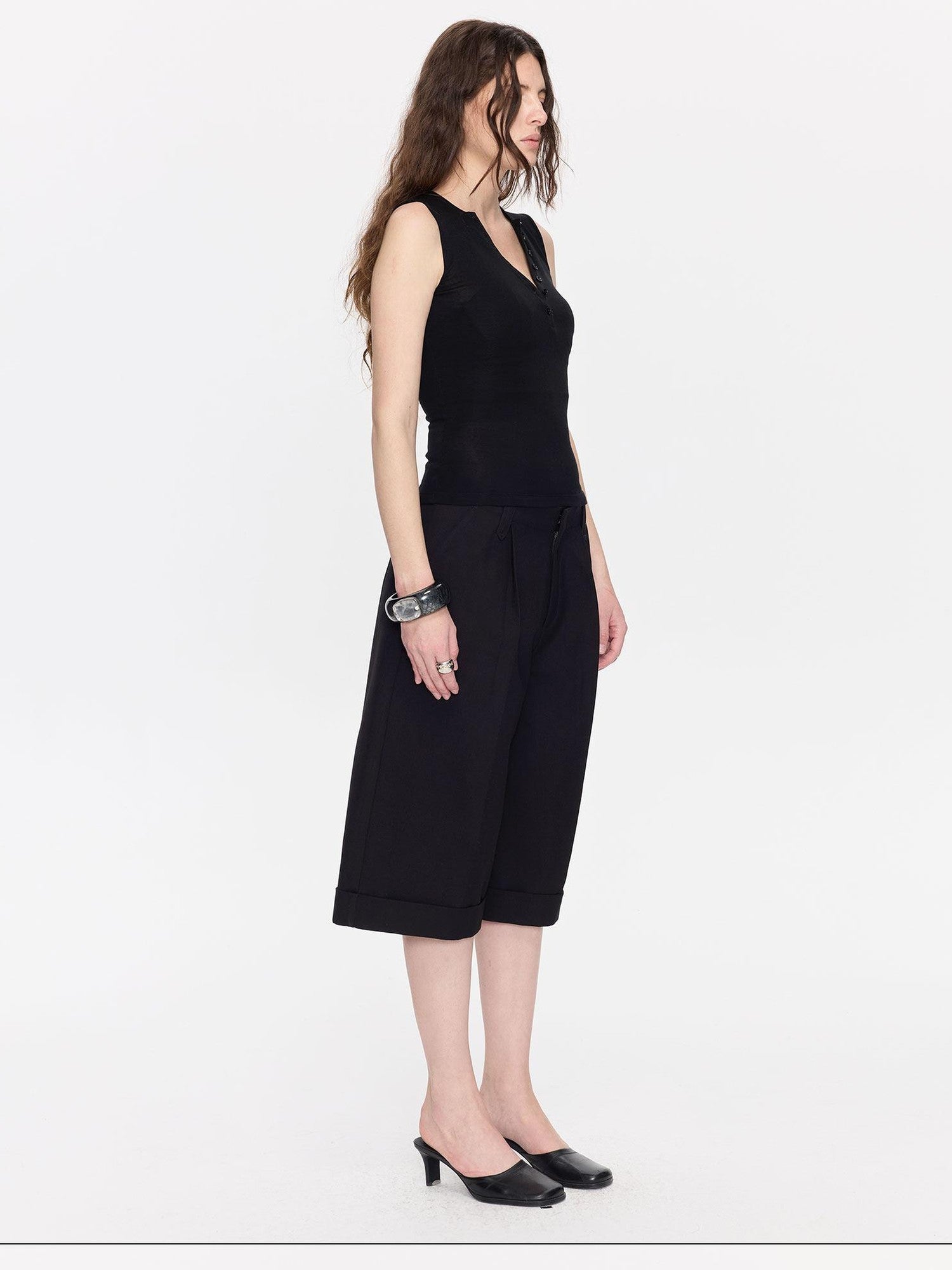 LYUOCHENG V-neck Buttons Racerback Slim Plain Knit Women&