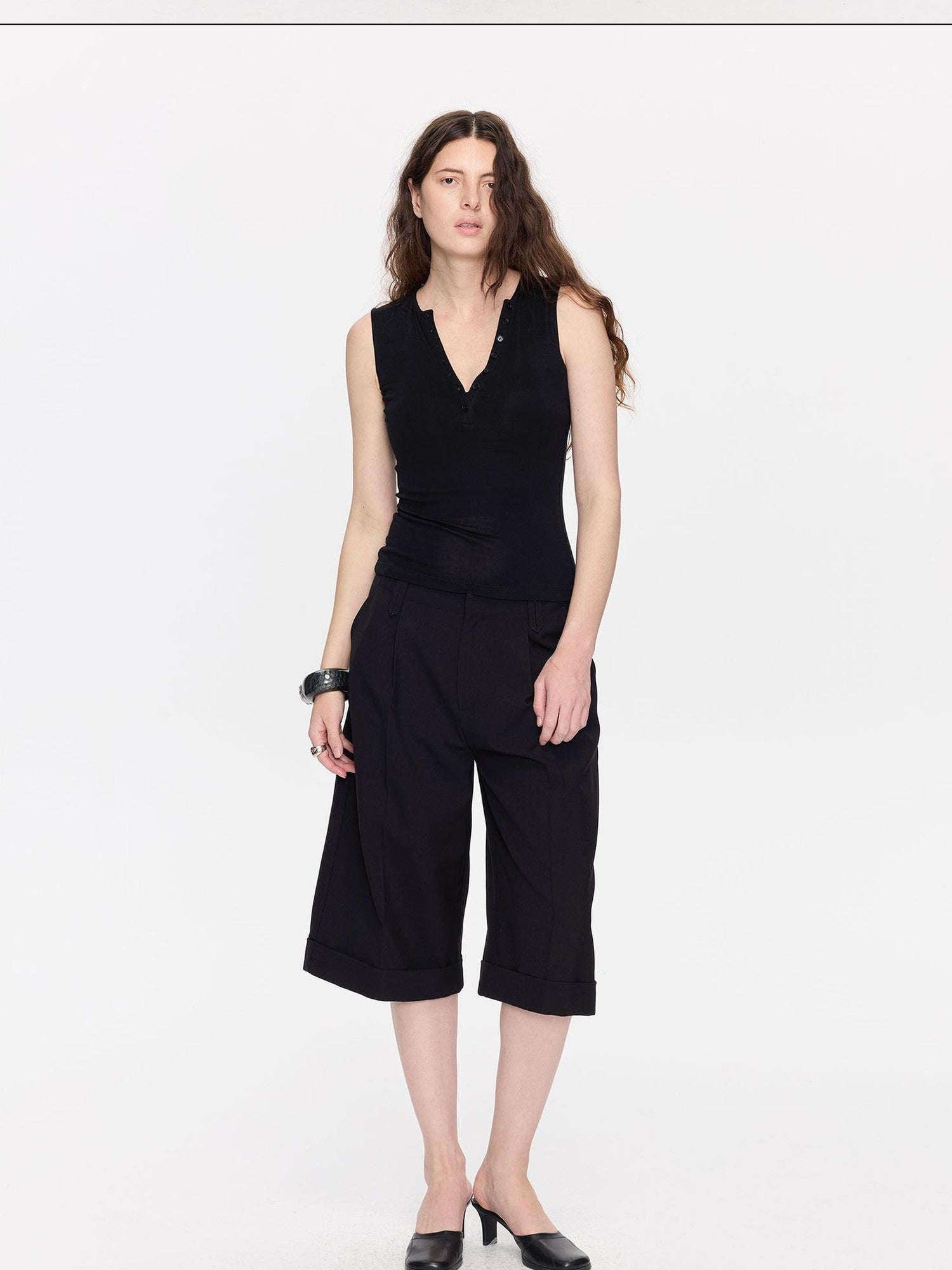 LYUOCHENG V-neck Buttons Racerback Slim Plain Knit Women&