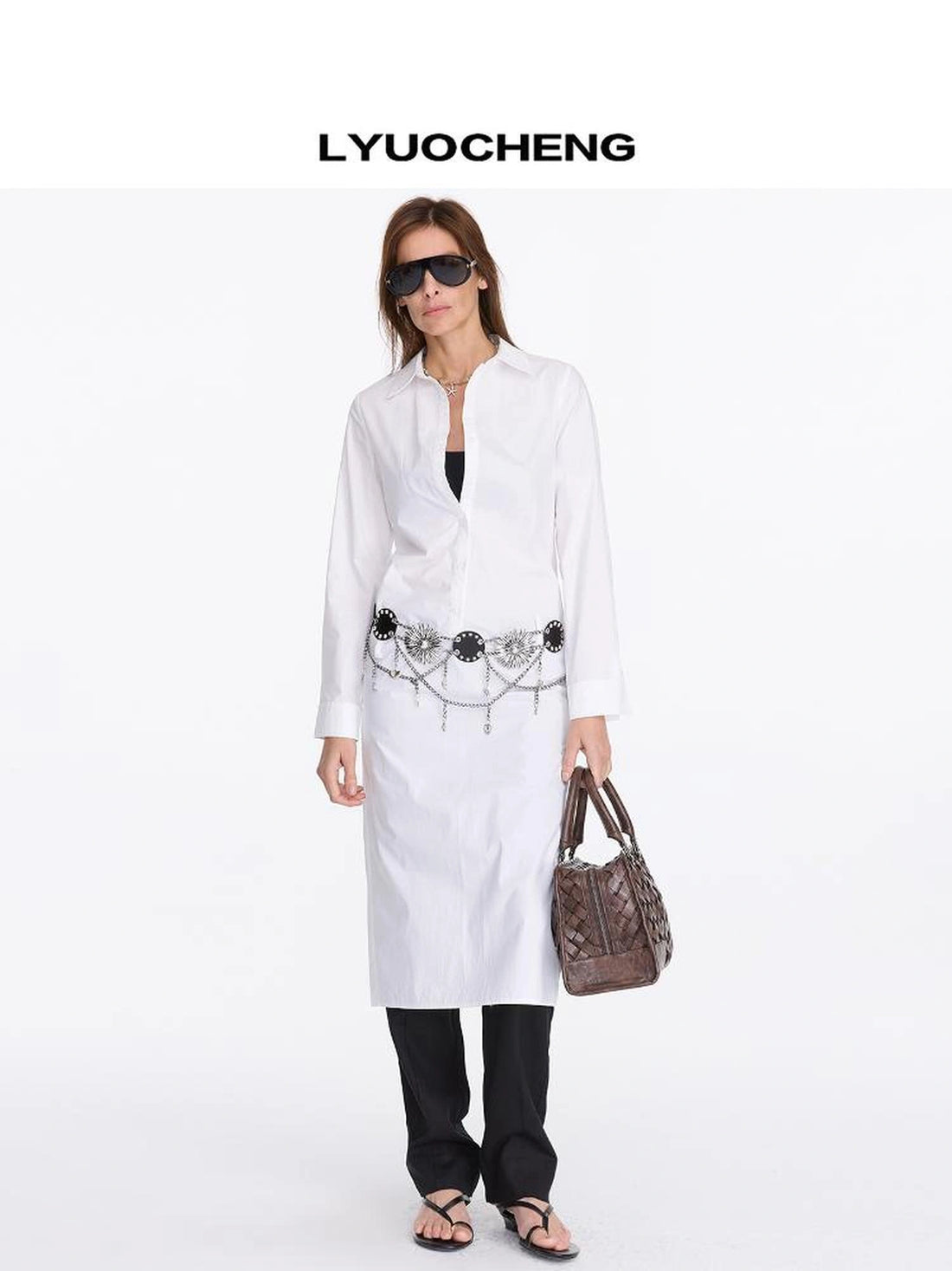 LYUOCHENG V-neck Long Sleeve Slim Fit Irregular Cool Touch Shirt Dress