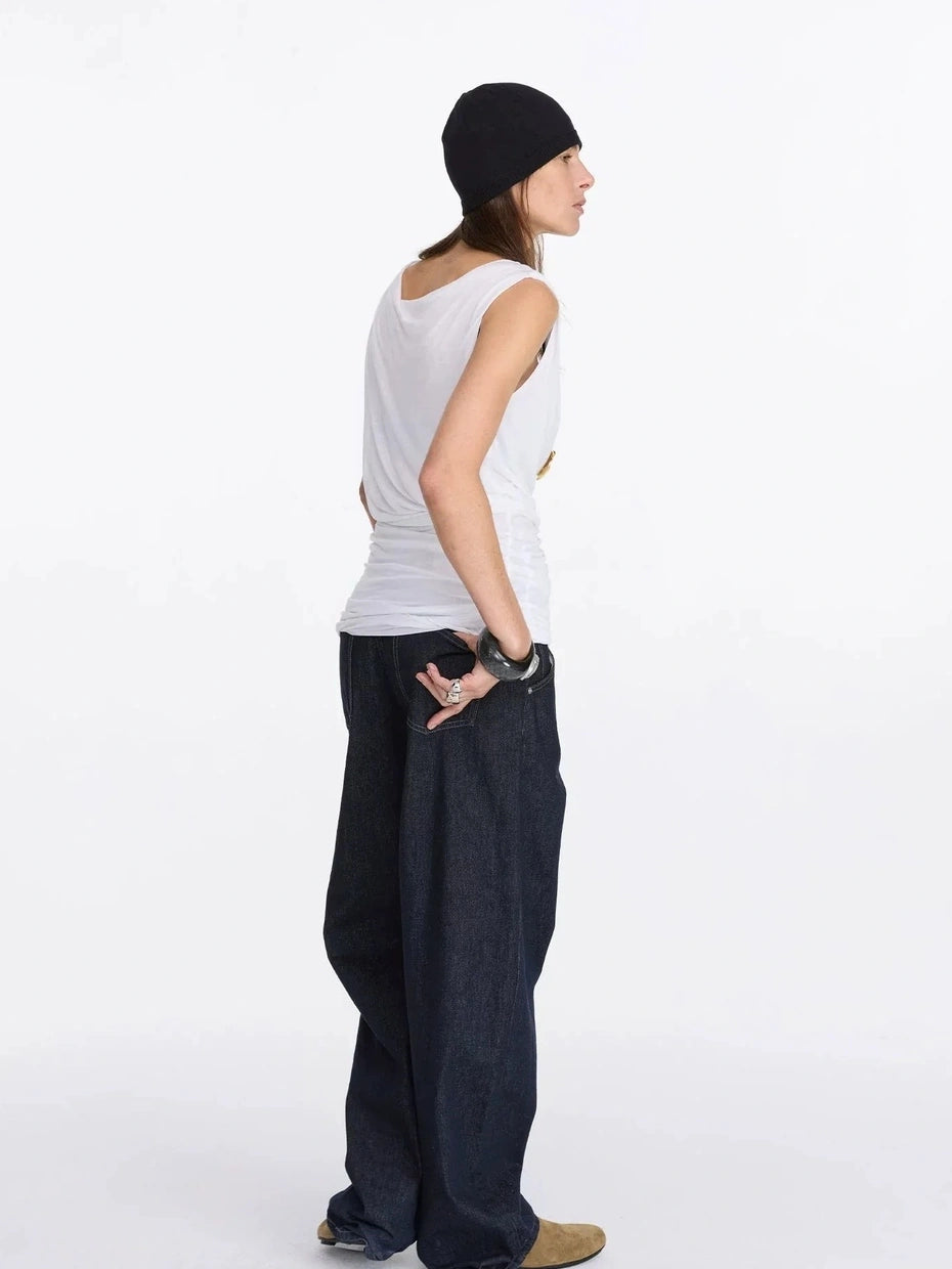 LYUOCHENG V-neck Pleated Tencel Vest