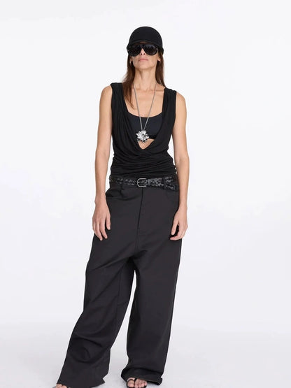 LYUOCHENG V-neck Pleated Tencel Vest