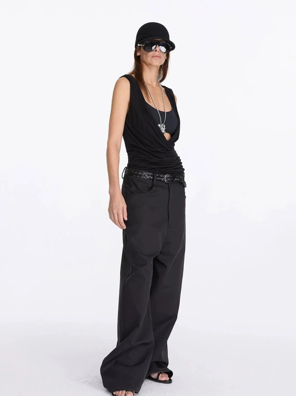 LYUOCHENG V-neck Pleated Tencel Vest