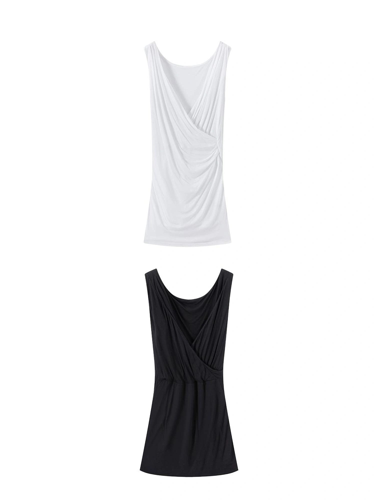 LYUOCHENG V-neck Pleated Tencel Vest