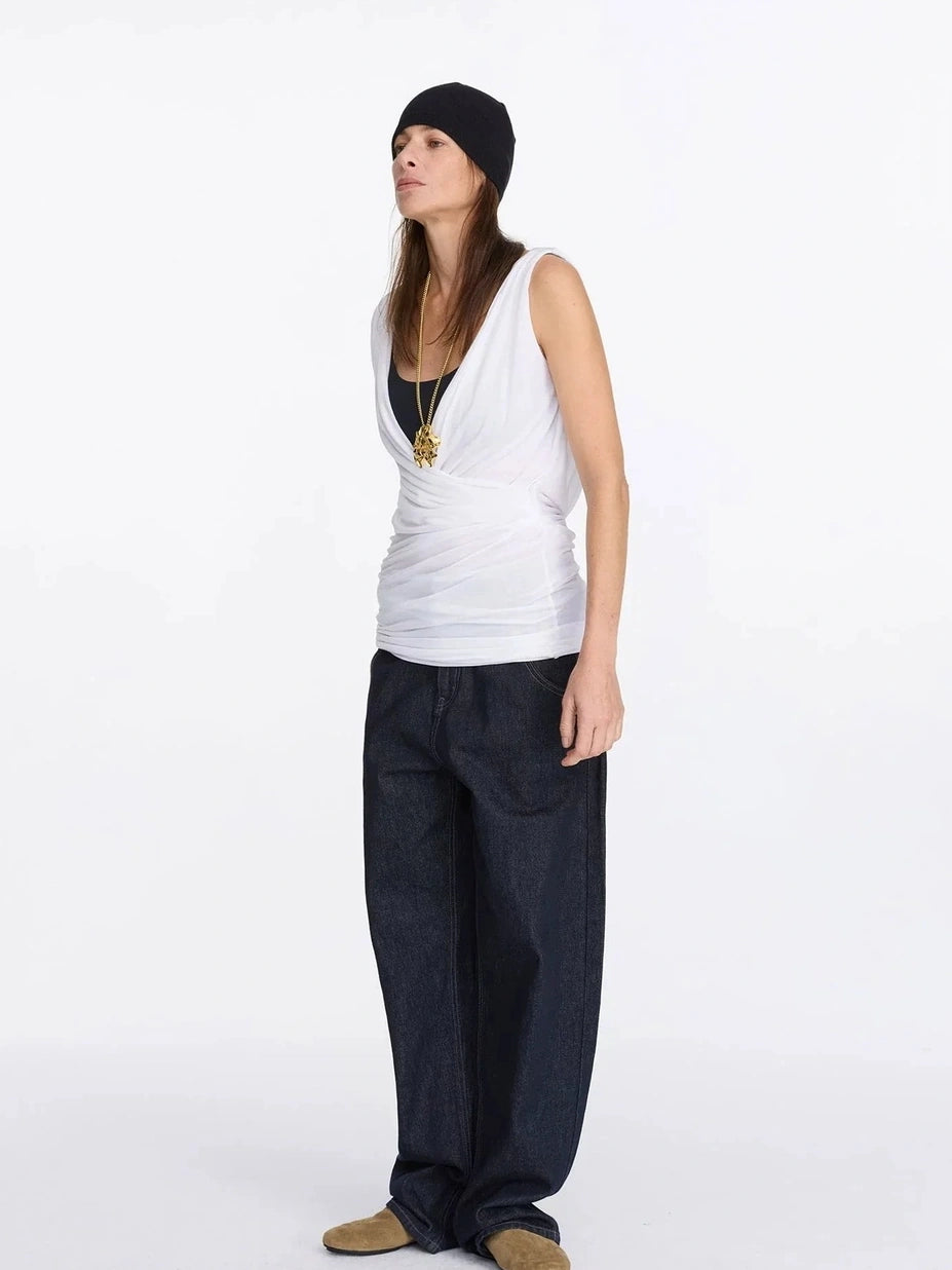 LYUOCHENG V-neck Pleated Tencel Vest