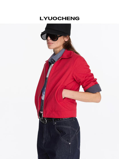 LYUOCHENG Vintage Aluminum Wire Trim Denim Jacket