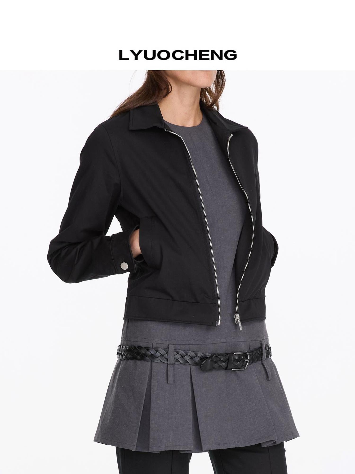 LYUOCHENG Vintage Aluminum Wire Trim Denim Jacket