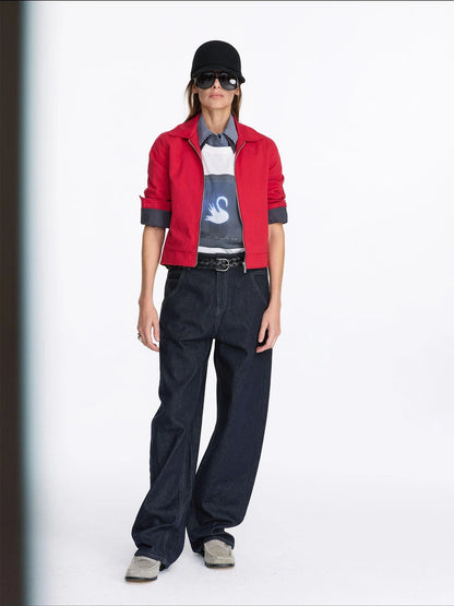 LYUOCHENG Vintage Aluminum Wire Trim Denim Jacket