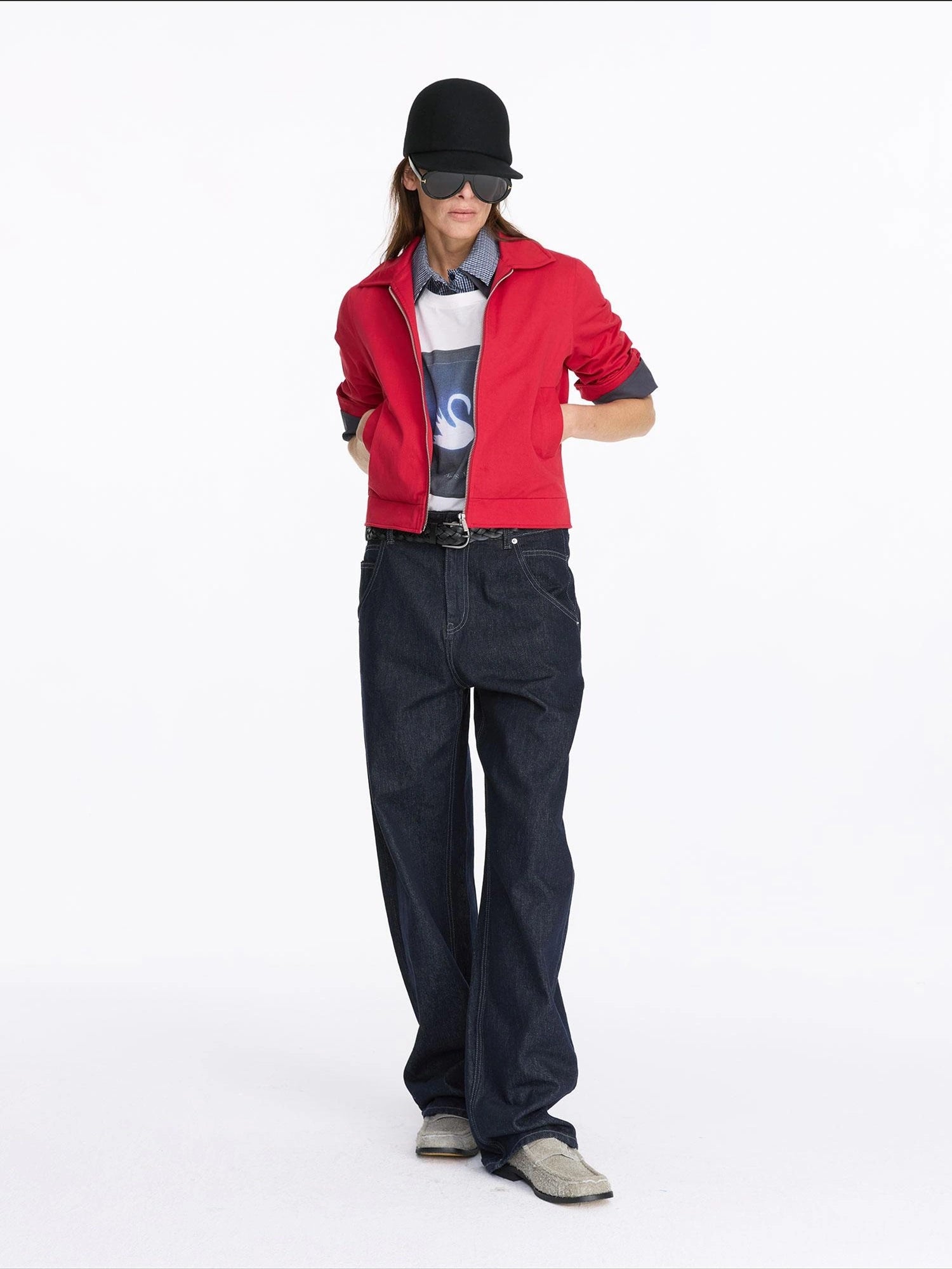 LYUOCHENG Vintage Aluminum Wire Trim Denim Jacket