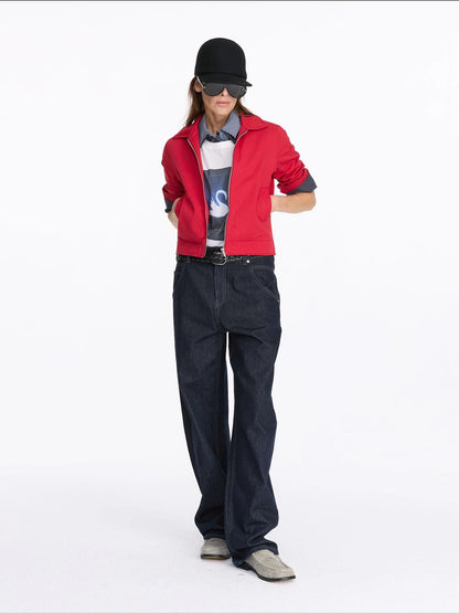 LYUOCHENG Vintage Aluminum Wire Trim Denim Jacket
