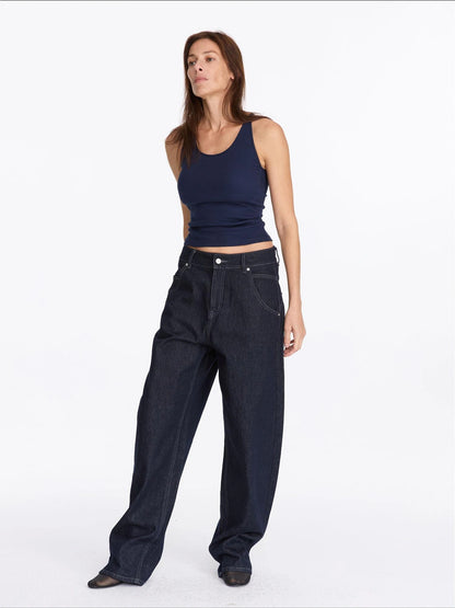 LYUOCHENG Vintage Blue Raw Denim Wide Leg Jeans