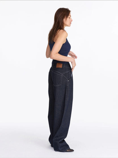 LYUOCHENG Vintage Blue Raw Denim Wide Leg Jeans