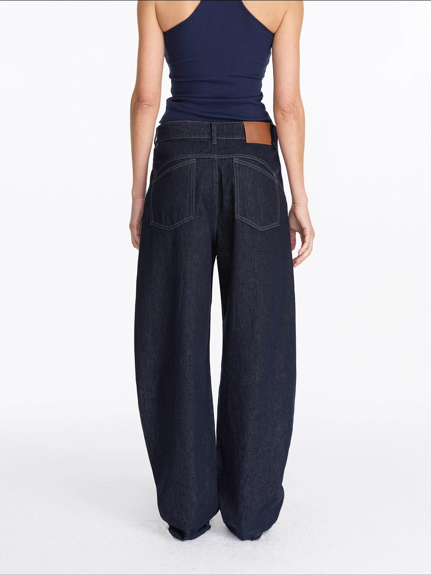 LYUOCHENG Vintage Blue Raw Denim Wide Leg Jeans