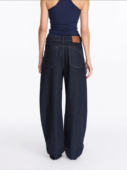 LYUOCHENG Vintage Blue Raw Denim Wide Leg Jeans