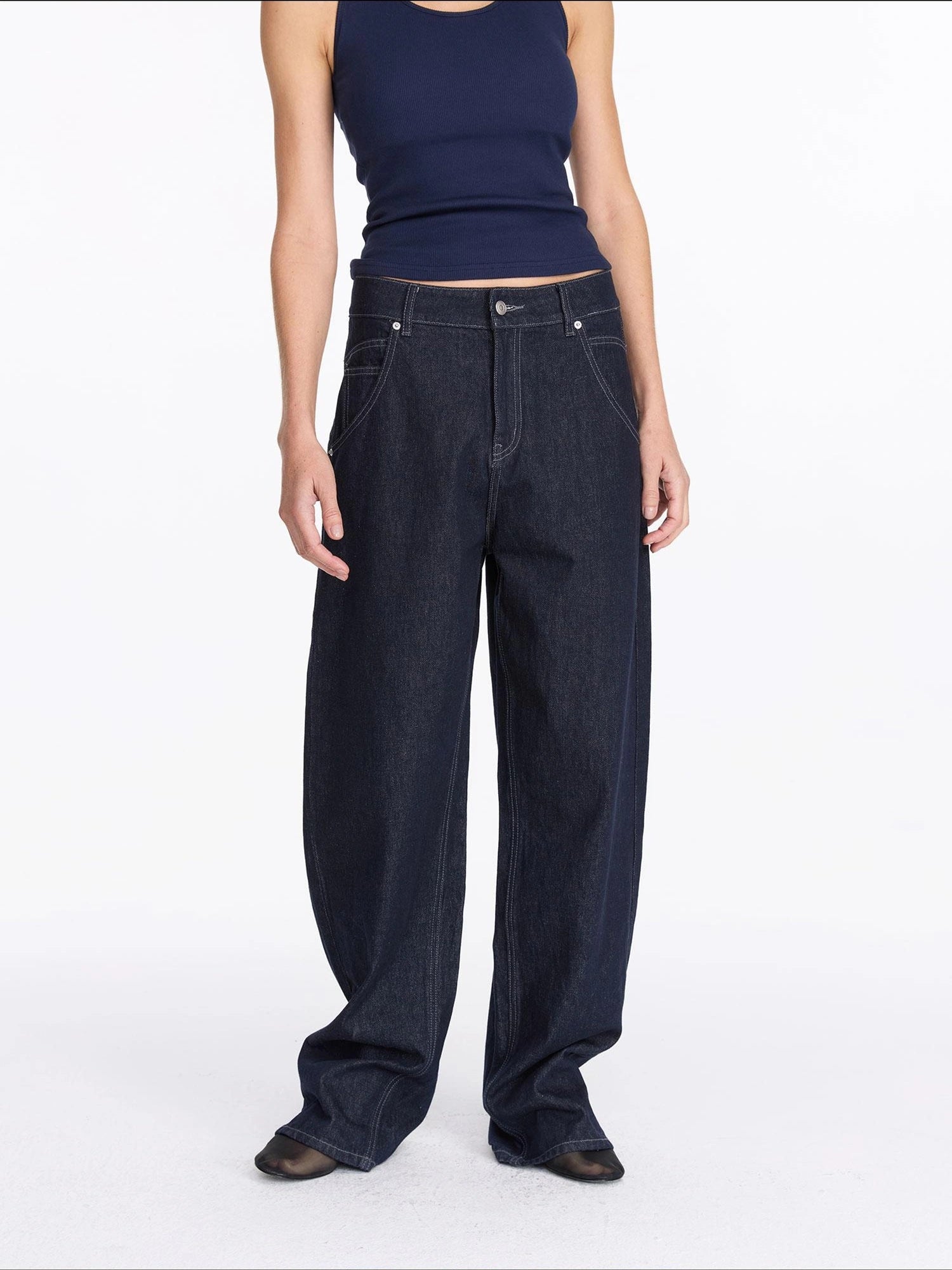 LYUOCHENG Vintage Blue Raw Denim Wide Leg Jeans
