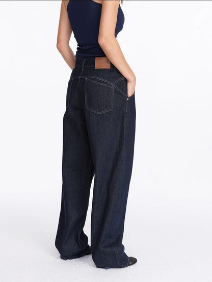 LYUOCHENG Vintage Blue Raw Denim Wide Leg Jeans