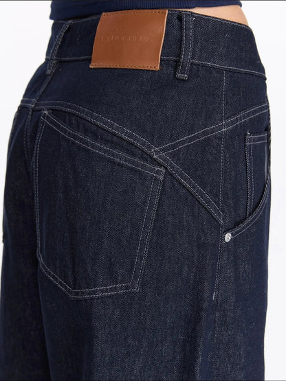 Vintage Blue Raw Denim Wide Leg Jeans