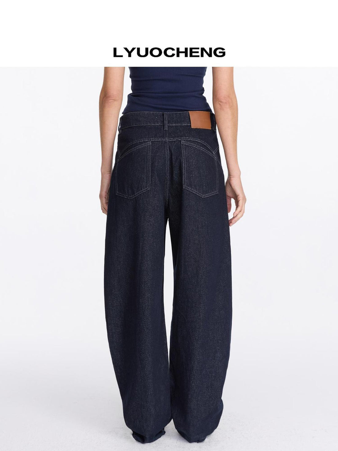 LYUOCHENG Vintage Blue Raw Denim Wide Leg Jeans