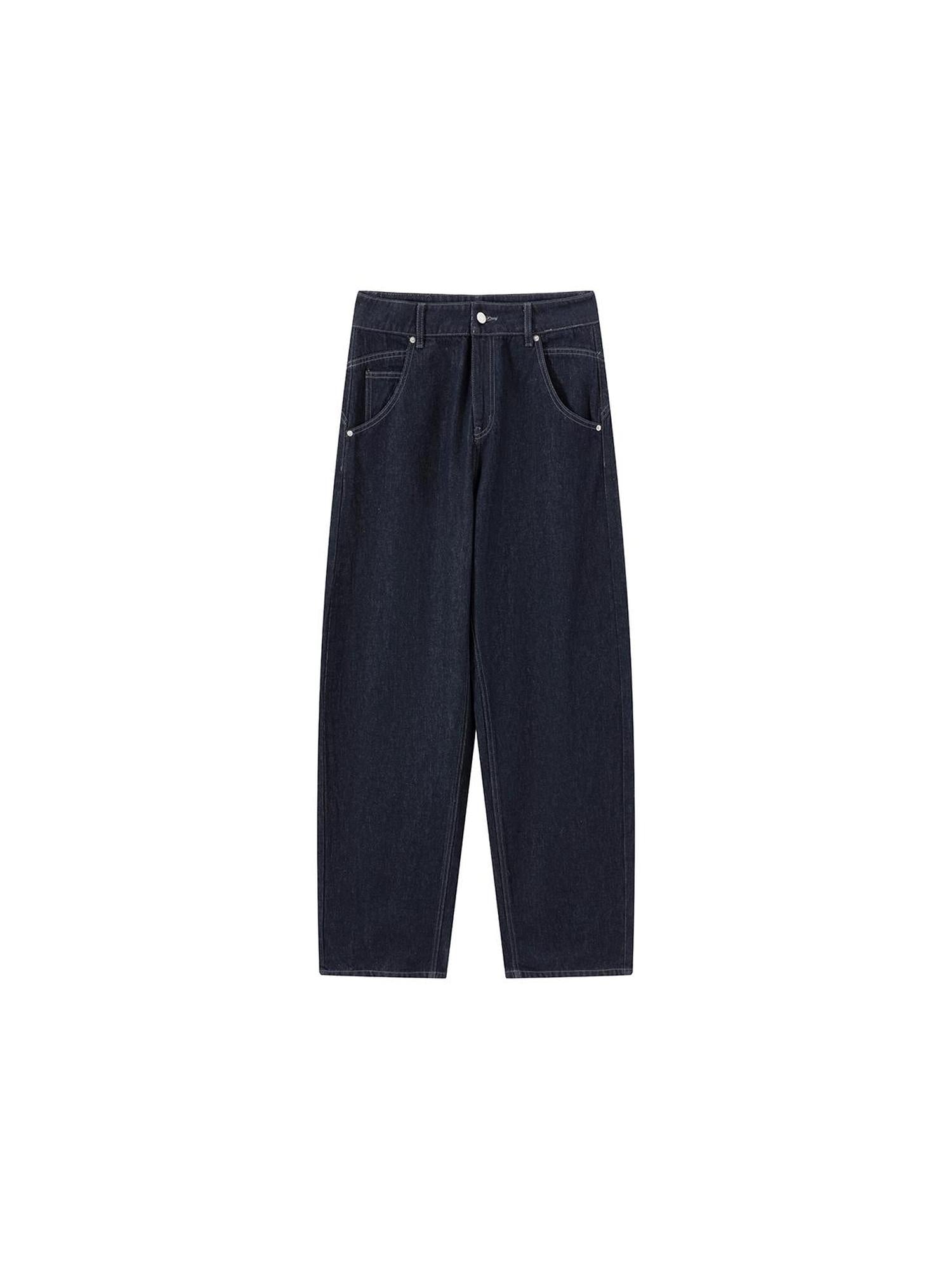 LYUOCHENG Vintage Blue Raw Denim Wide Leg Jeans