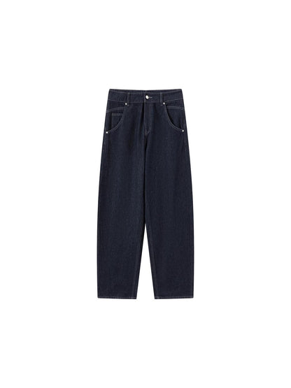 LYUOCHENG Vintage Blue Raw Denim Wide Leg Jeans