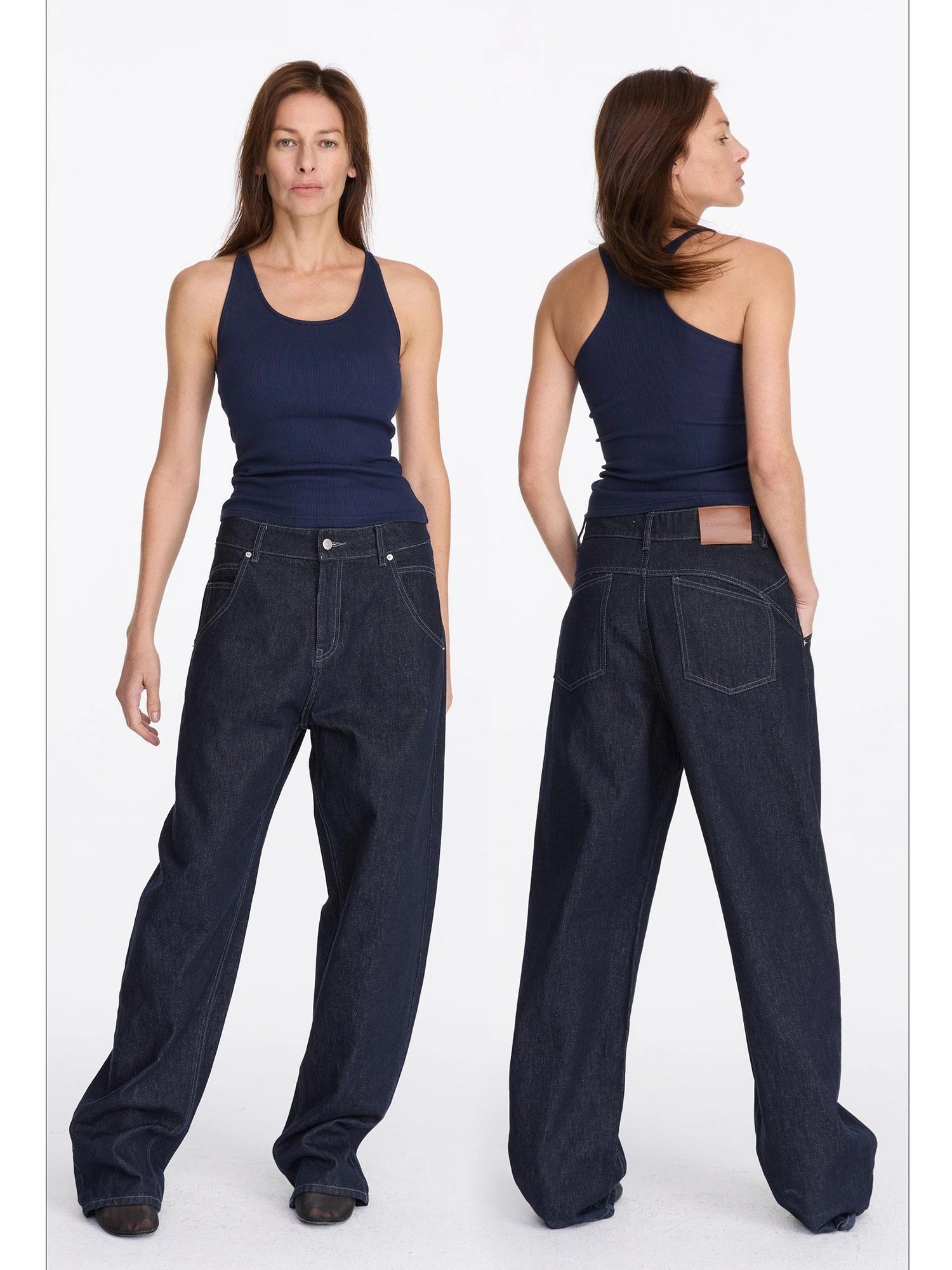 LYUOCHENG Vintage Blue Raw Denim Wide Leg Jeans