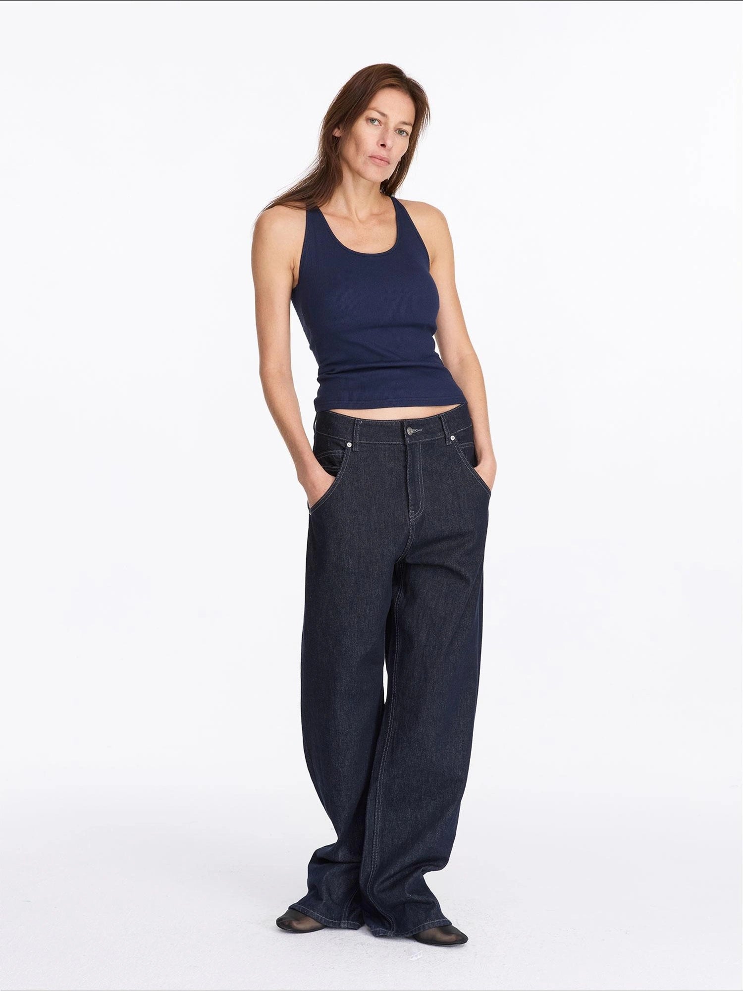 LYUOCHENG Vintage Blue Raw Denim Wide Leg Jeans