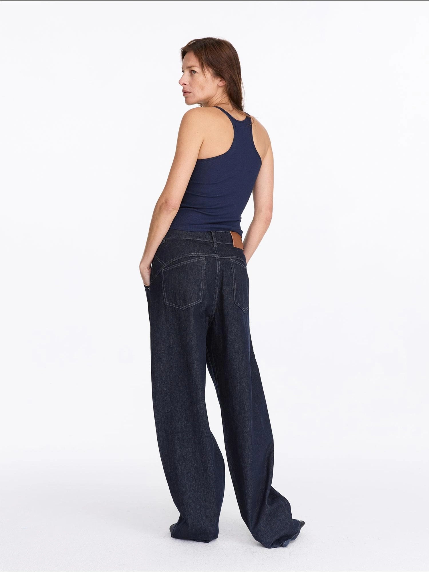 LYUOCHENG Vintage Blue Raw Denim Wide Leg Jeans