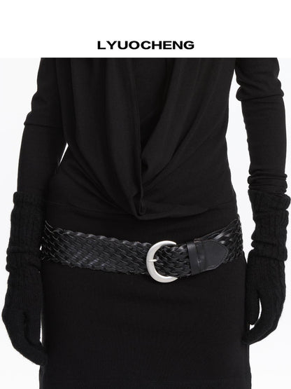 LYUOCHENG Vintage Braided Leather Belt