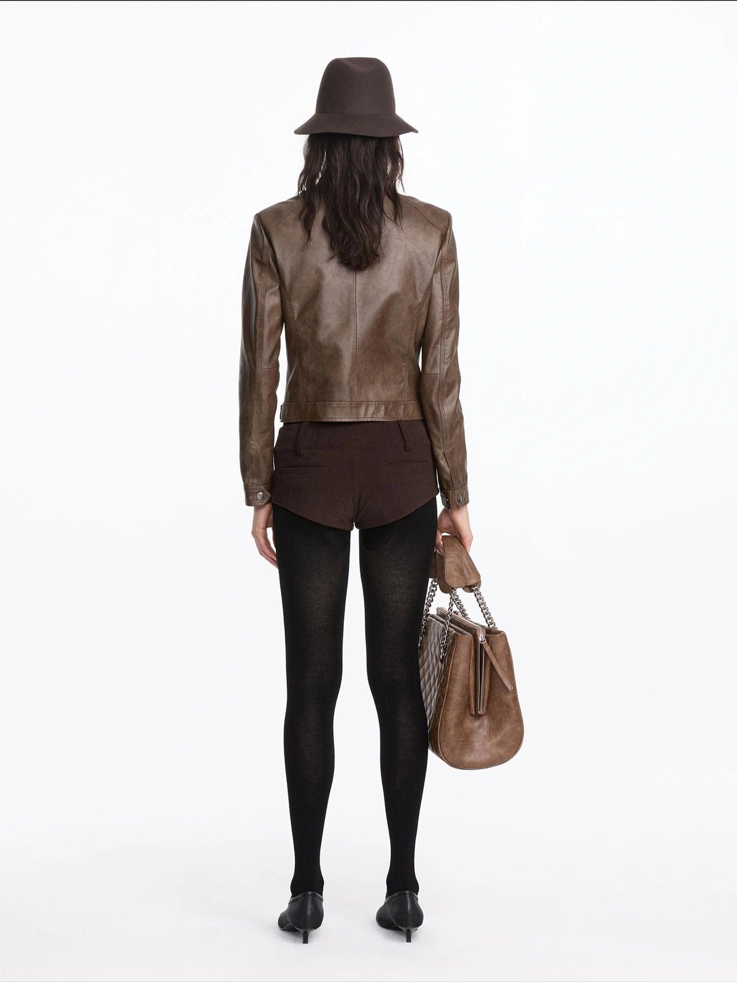 LYUOCHENG Vintage Brown Motorcycle Jacket With Wide Shoulder
