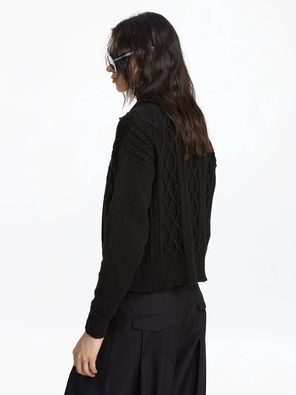 LYUOCHENG Vintage Cable Knit Stand Collar Cardigan