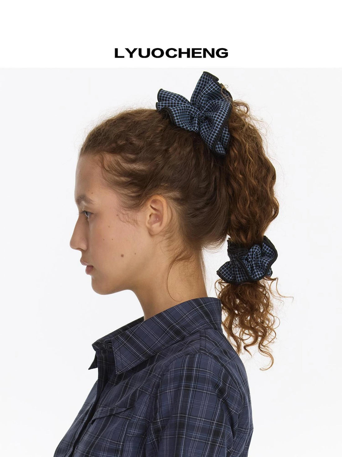 LYUOCHENG Vintage Check Two Tone Scrunchies Set