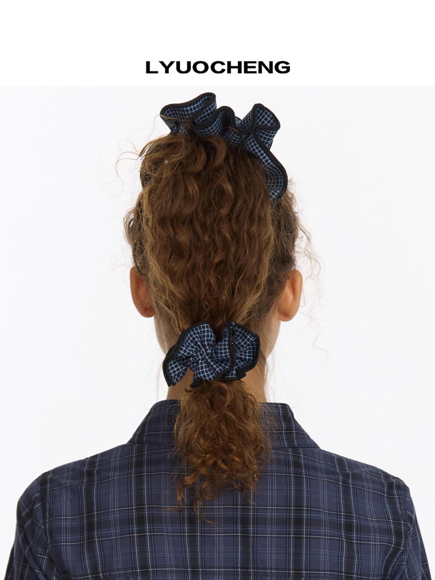 LYUOCHENG Vintage Check Two Tone Scrunchies Set