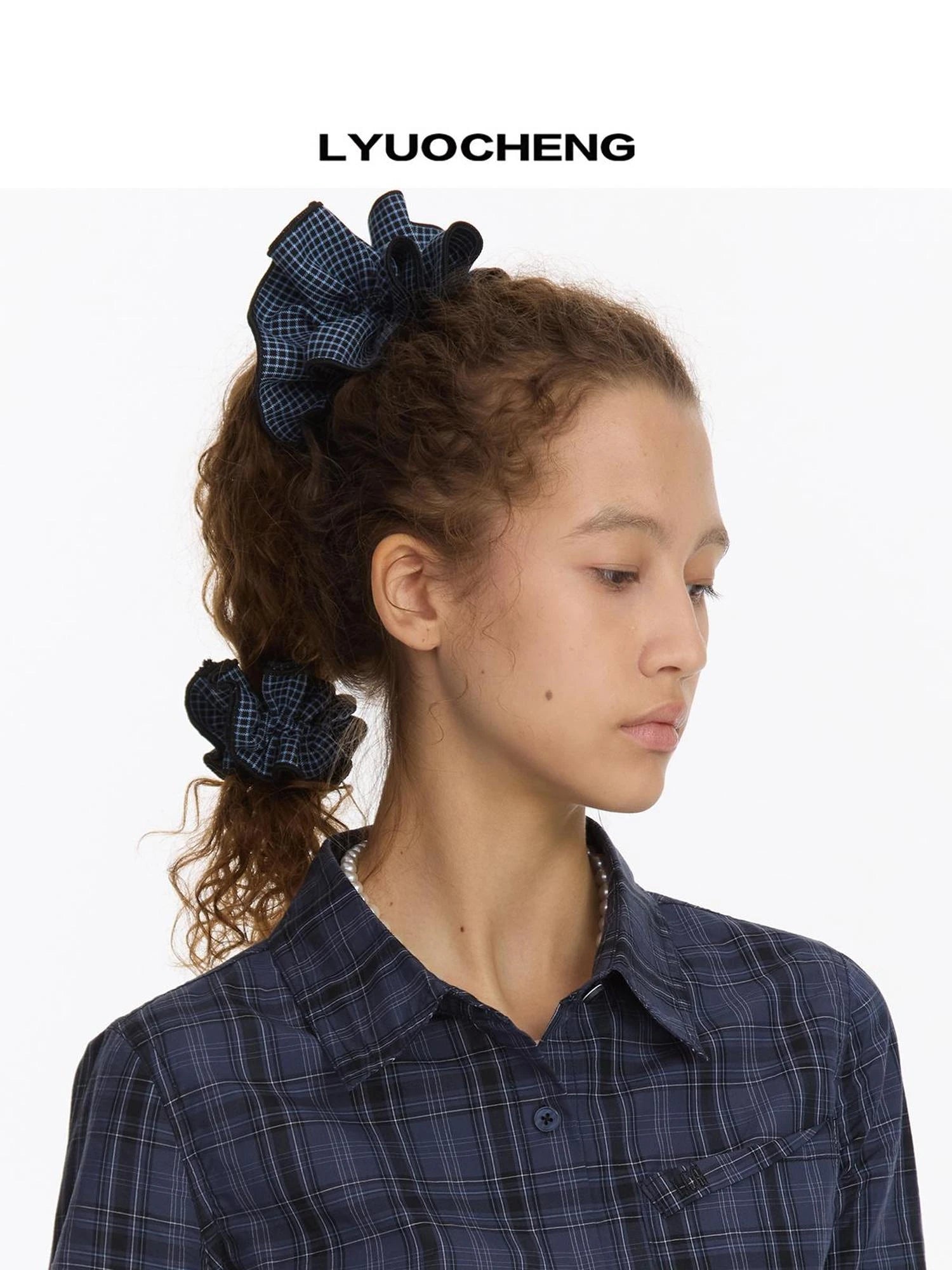 LYUOCHENG Vintage Check Two Tone Scrunchies Set