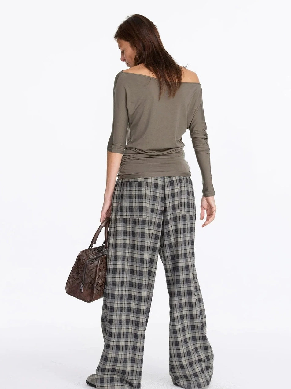 LYUOCHENG Vintage Check Wide Leg Trousers
