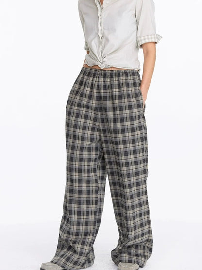 LYUOCHENG Vintage Check Wide Leg Trousers