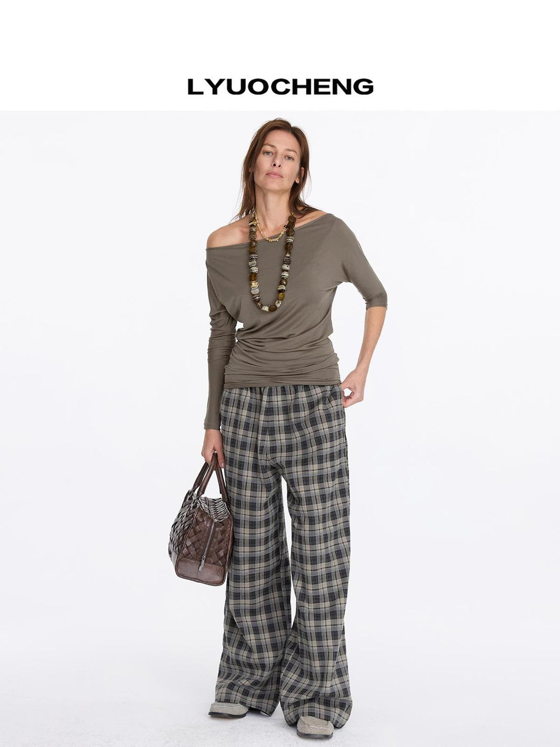 LYUOCHENG Vintage Checkered Relaxed Trousers