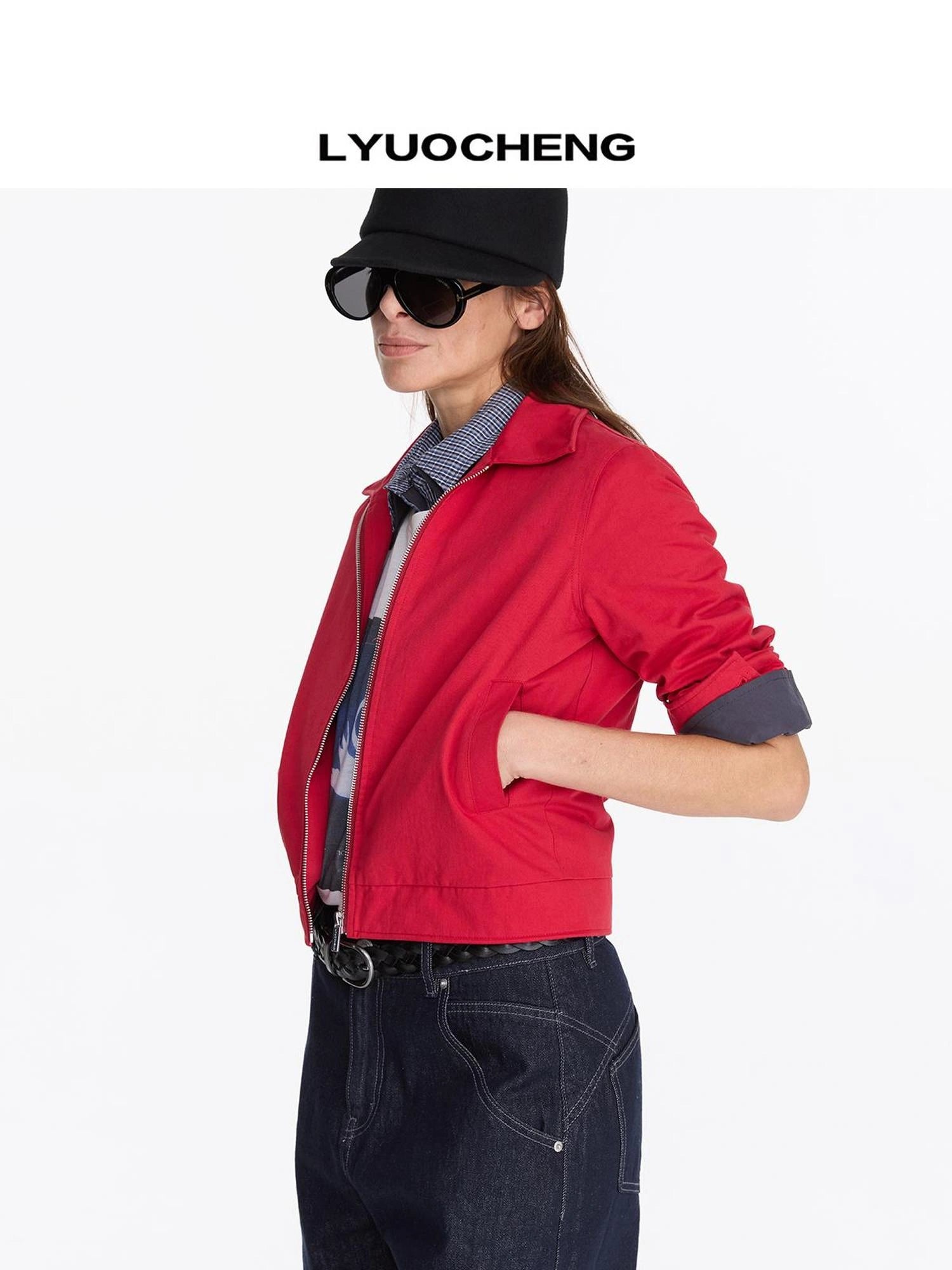 LYUOCHENG Vintage Collar Aluminum Wire Casual Jacket