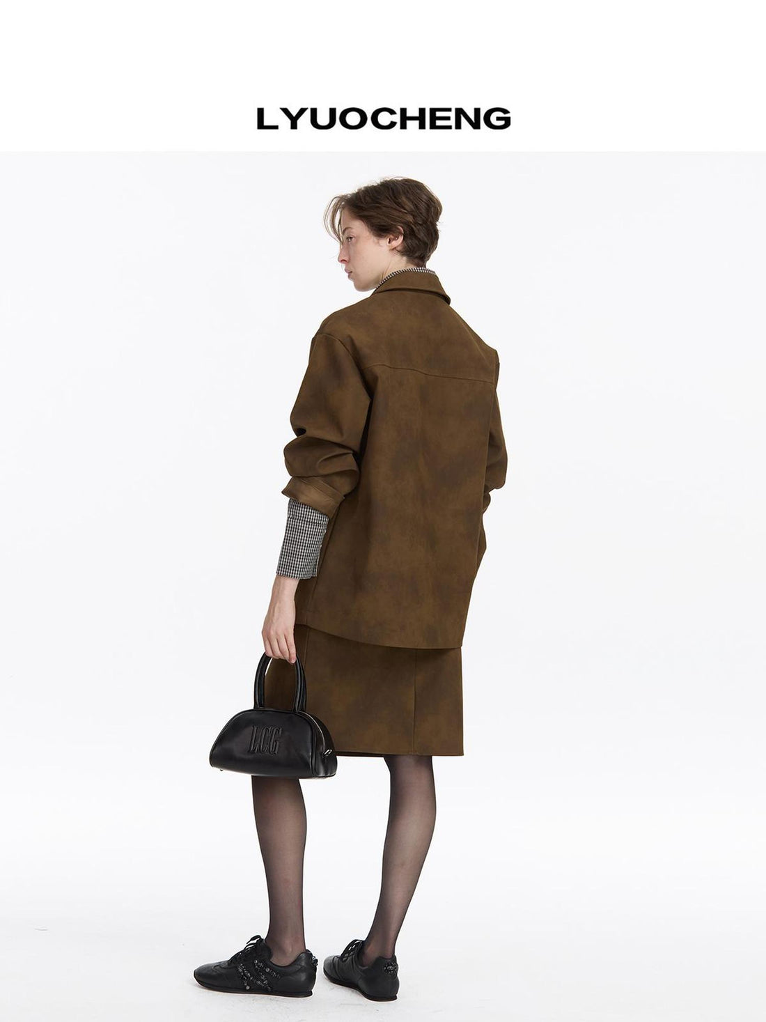 LYUOCHENG Vintage Distressed Leather Drop Shoulder Coat