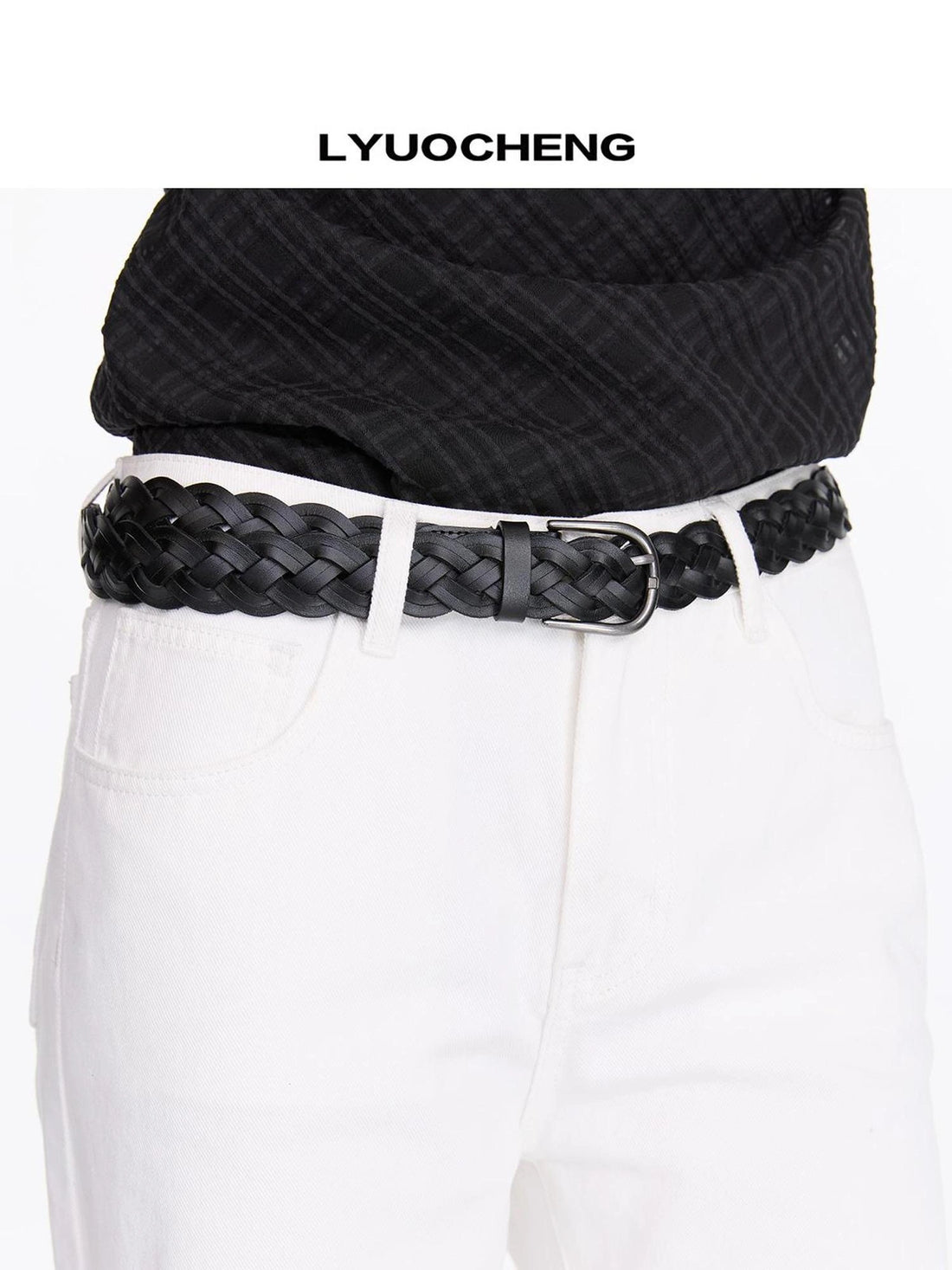 LYUOCHENG Vintage Double Layer Woven Leather Belt