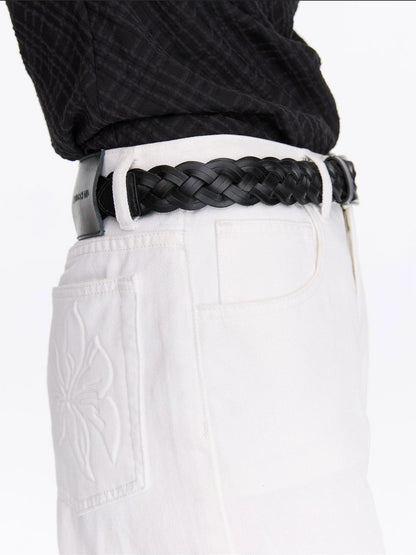 LYUOCHENG Vintage Double Layer Woven Leather Belt