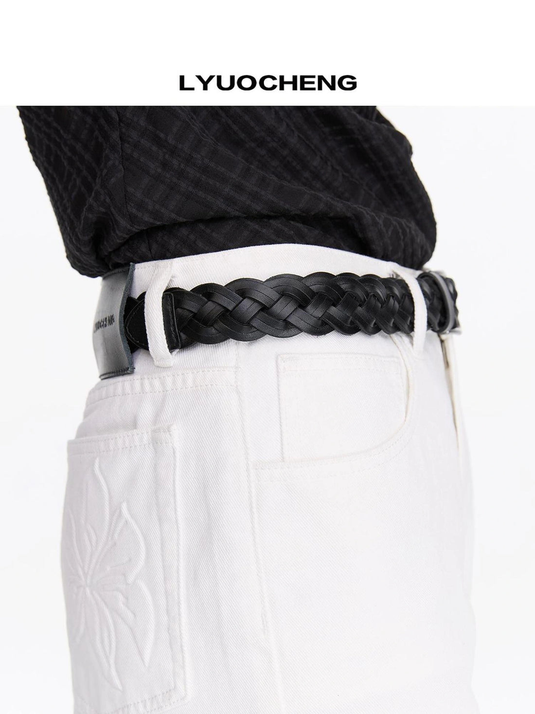 LYUOCHENG Vintage Double Layer Woven Leather Belt