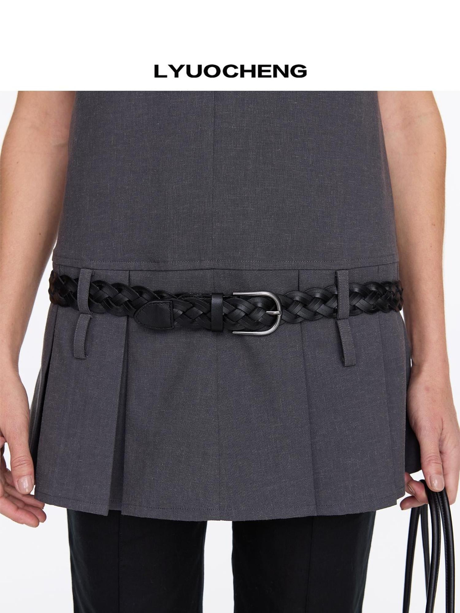 LYUOCHENG Vintage Double Layer Woven Leather Belt