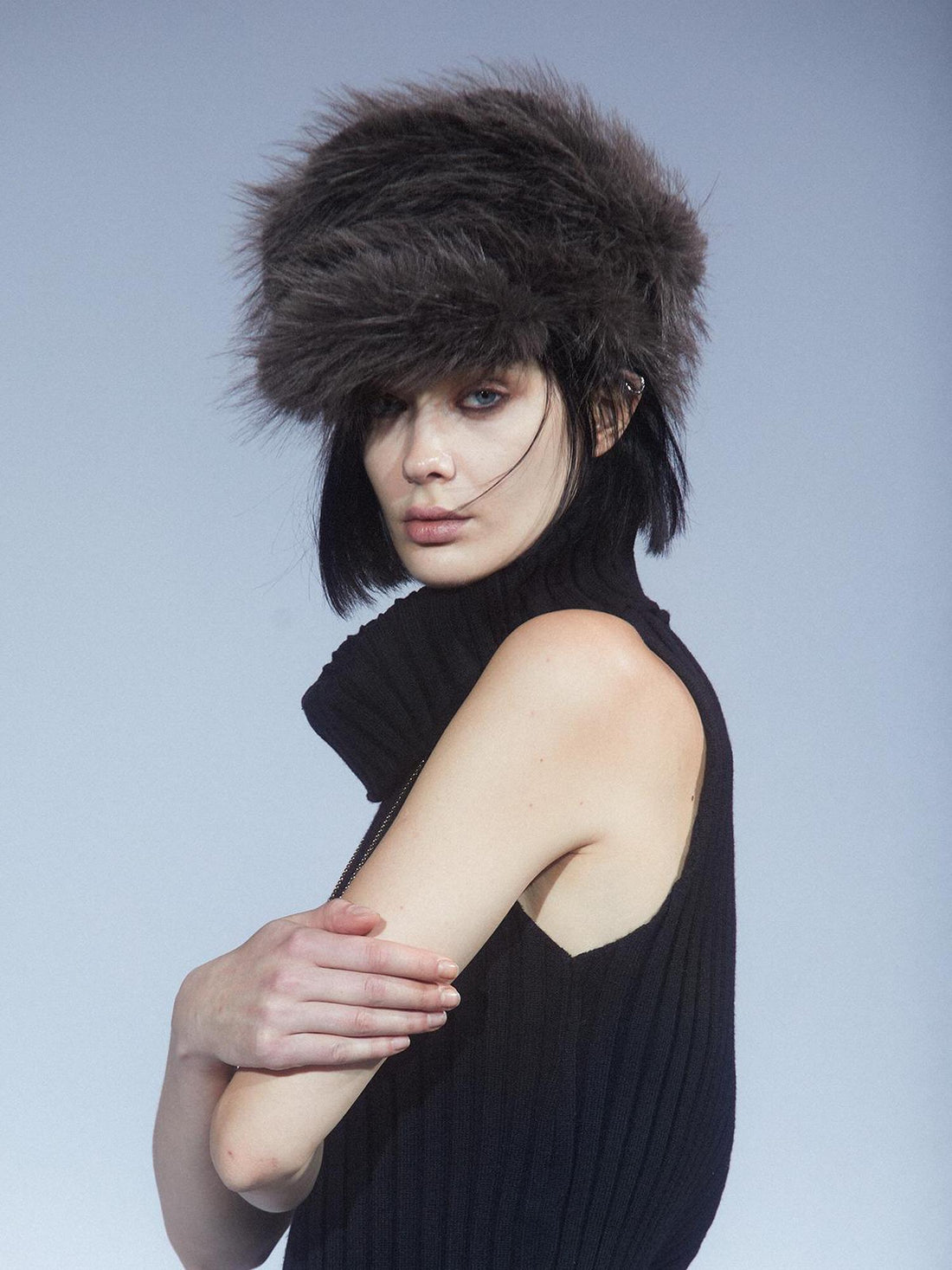 LYUOCHENG Vintage Eco Faux Fur Beret In Mocha