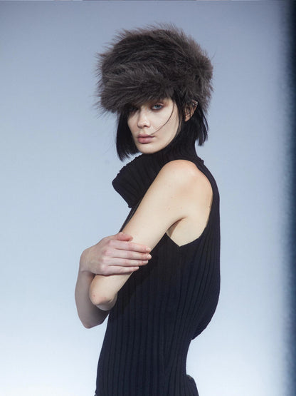 LYUOCHENG Vintage Eco Faux Fur Beret In Mocha