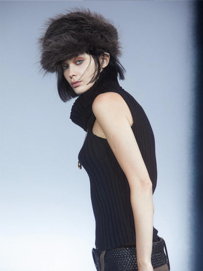 LYUOCHENG Vintage Eco Faux Fur Beret In Mocha