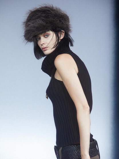 LYUOCHENG Vintage Eco Faux Fur Beret In Mocha