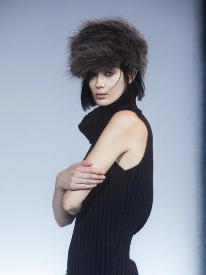 LYUOCHENG Vintage Eco Faux Fur Beret In Mocha