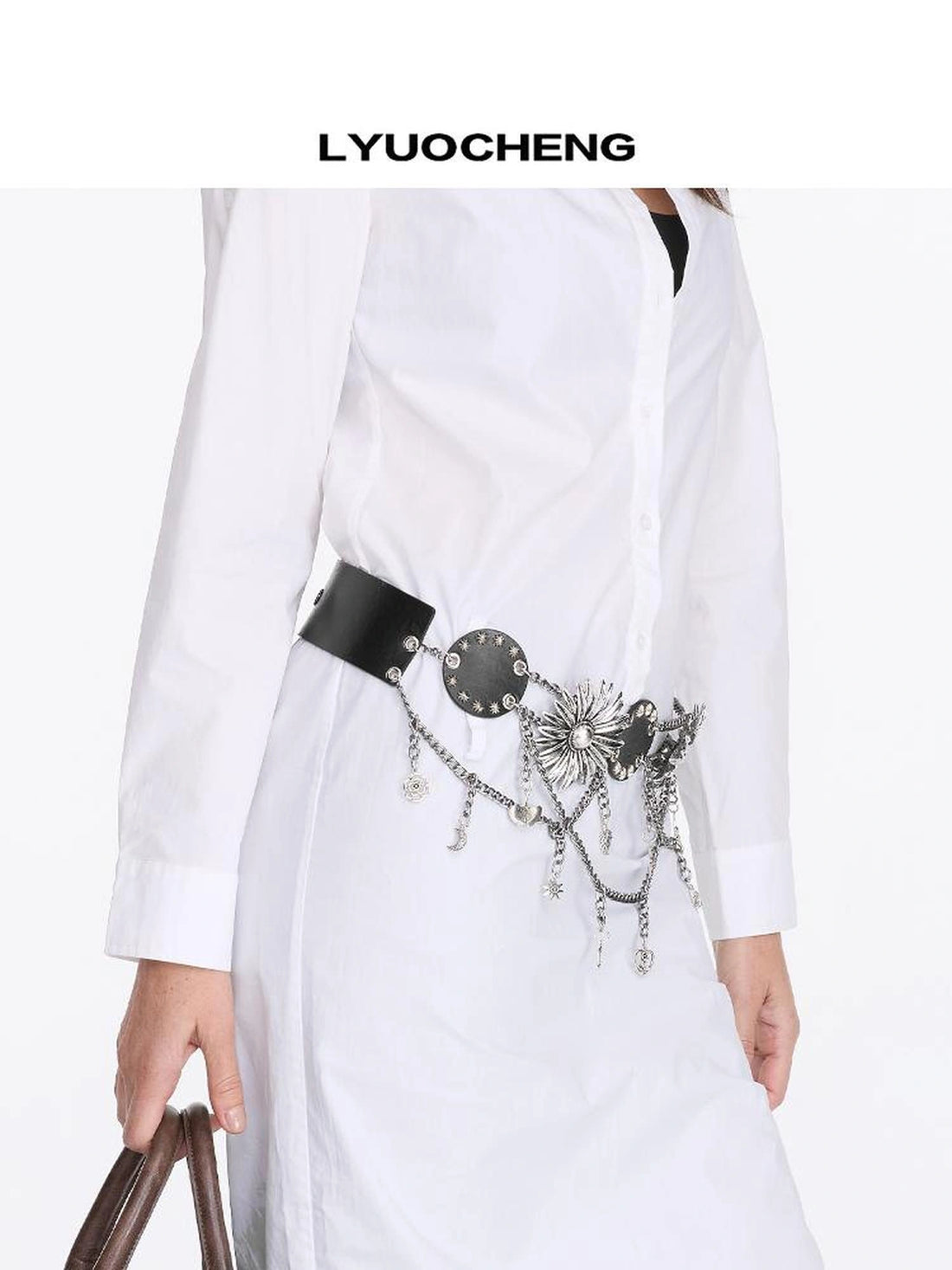 LYUOCHENG Vintage Flower Chain Leather Belt